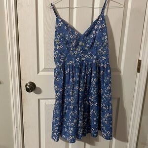 Blue dress with white floral pattern